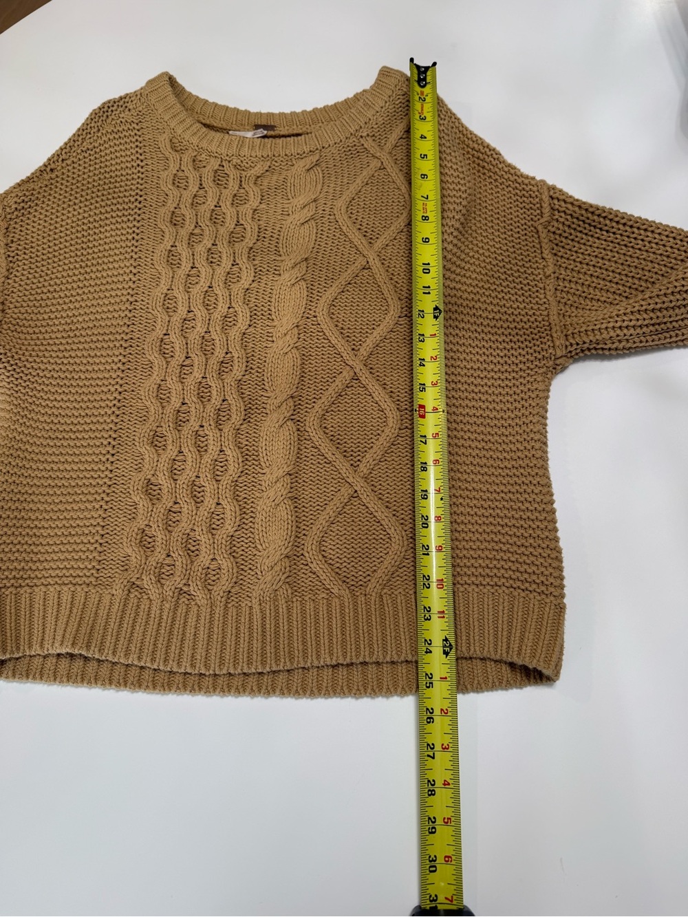 Free People Cable-Knit Scoop Sweater in Camel Brown Size Small - Picture 4 of 7